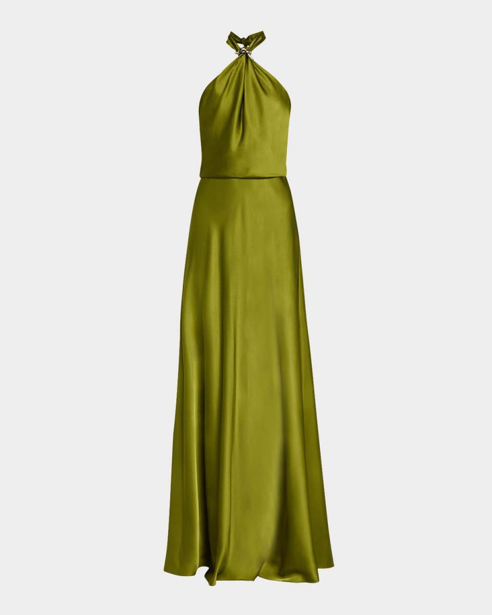 Wynn Bow-Back Charmeuse Halter Gown